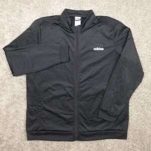 Adidas Track Jacket Mens 2XL Black Solid Full Zip Mock Neck Activewear Warm Up